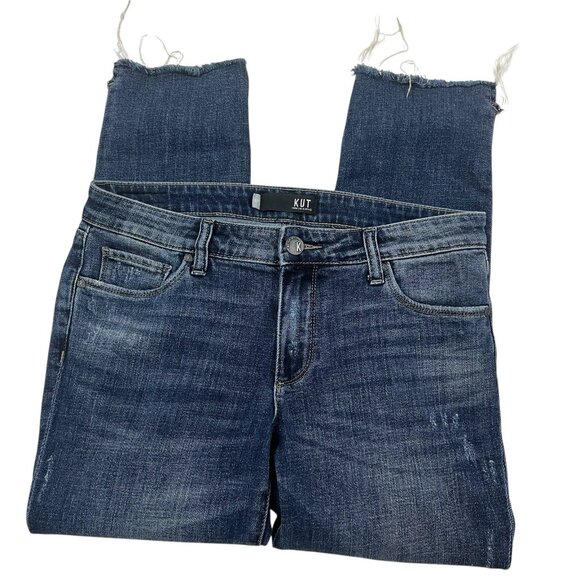 Kut from the Kloth Reese Ankle Straight Leg Jeans 6P Blue Raw Hem Stretch Denim - Picture 2 of 4